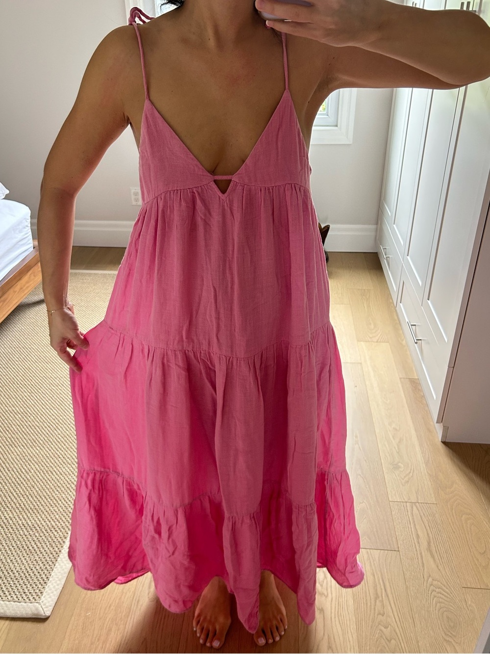 Zara Pink low back Tie-Shoulder Maxi Dress